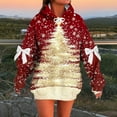thumbnail image 2 of Uootdi Christmas Oversized Sweatshirt for Women Xmas Trees Graphic Pullover with Bowknots Drop Gift Shoulder Cute Tops Holiday Clothes, 2 of 5