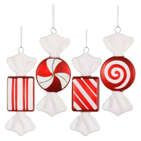 Vickerman 6" Red/White Candy Ornament 4 Assortment, Set of 4