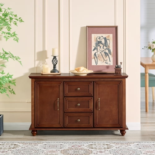 47.3" Mid Century Modern Sideboard Buffet Cabinet with Storage, Wood Storage Cabinet with 2 Doors and 3 Drawers for Kitchen Dining Living Room Entryway