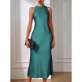 thumbnail image 3 of Teal Blue Sleeveless High Neck Maxi Dress With Fishtail Hem And Side Slit, 3 of 7