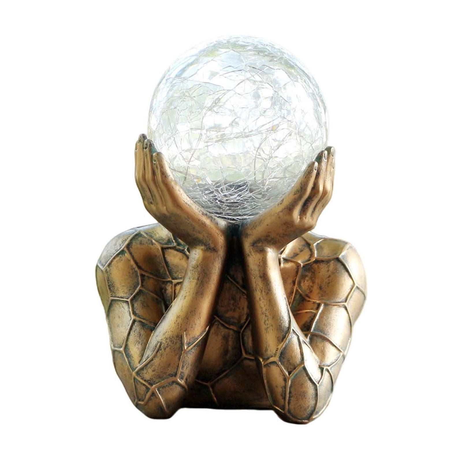 Tusihei Abstract Thinker Statue Solar Light, Resin Bronze Thinker Figurine with Cracked Glass Ball, Yard Art Sculpture Outdoor Garden Decor for Patio, Lawn, Porch, Balcony