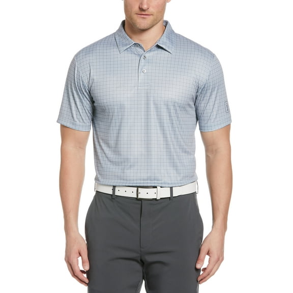 PGA TOUR Mens Grid Print Short Sleeve Polo Shirt Tradewinds Small