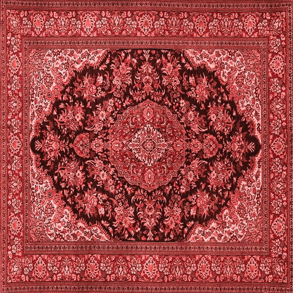 Ahgly Company Indoor Square Medallion Red Traditional Area Rugs, 4' Square