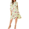 thumbnail image 2 of INSPIRE CHIC Women's Floral Tie Neck 3/4 Sleeve Work Midi Flowy Flare Dress XL White, 2 of 6