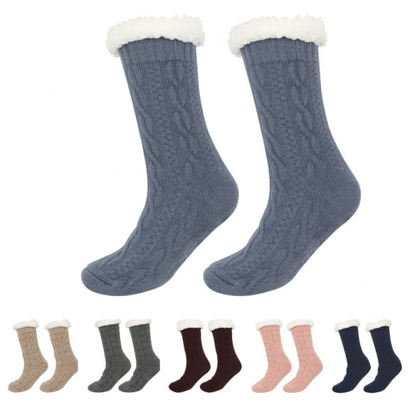 STETMN Women's Knit Slipper Socks Sherpa Lined Fall Winter Soft Warm Sock Non-slip Cozy