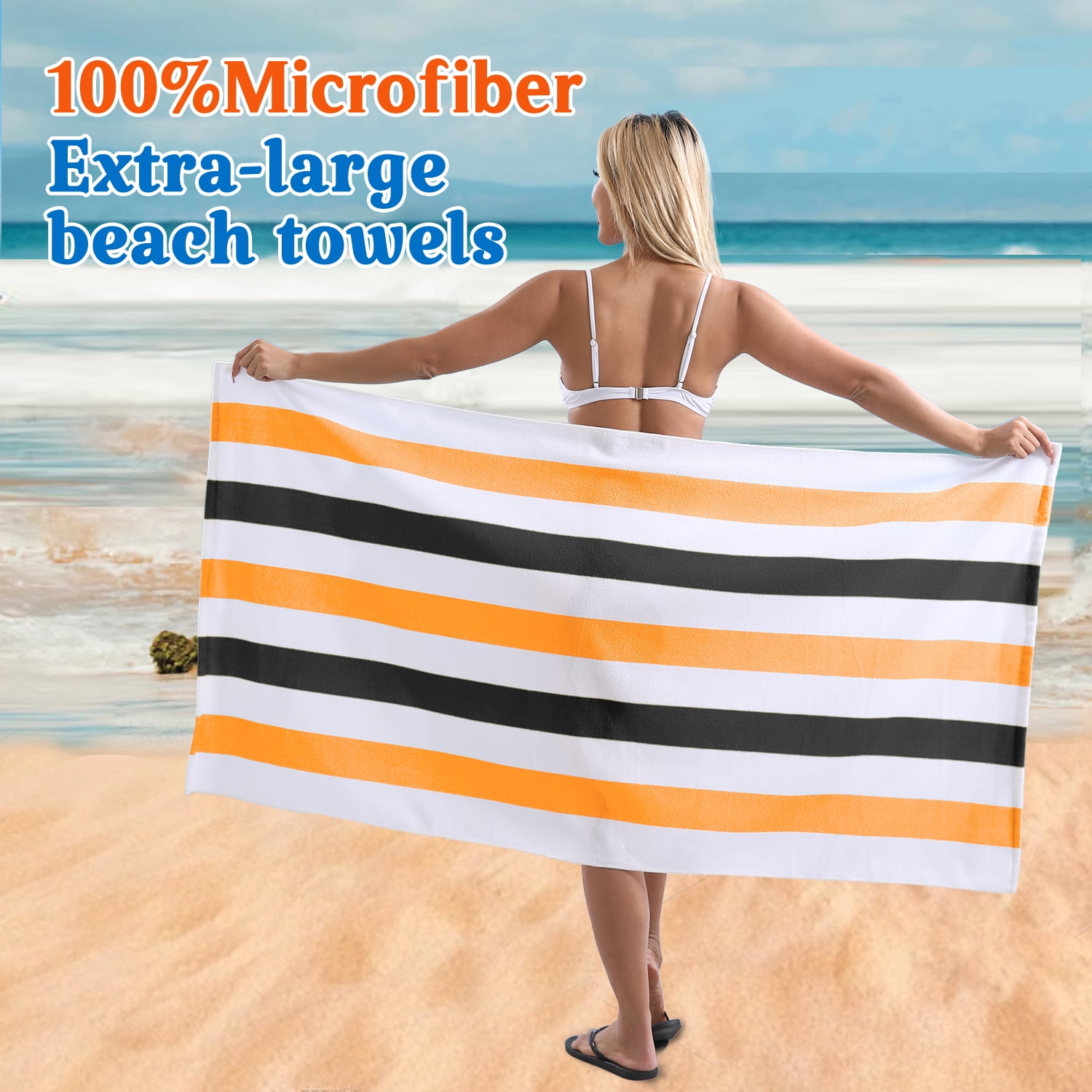 Beartech 4 Pieces Beach Towel Set,30x60 inches Striped Beach Towels Soft Camping Travel Towels, Lightweight Quick Dry Pool Towels for Beach Shower Towels Swim Towels Absorbent for Adults