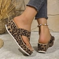 thumbnail image 3 of Platform Flip Flops for Women Leopard Print Suede Slides Sandals Comfy Arch Support Footbed Nonslip Wedges Heels Brown Size 8, 3 of 8