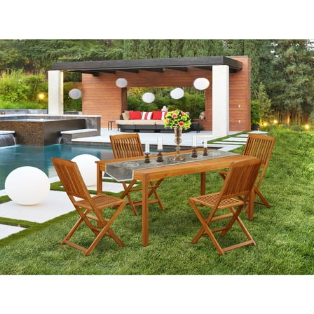 Acacia Patio Furniture Set 5Pc Outdoor Table Chairs - HomeStock Cottage