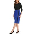 thumbnail image 4 of INSPIRE CHIC Elegant Pencil Dress for Women's Round Neck 3/4 Sleeves Contrast Office Sheath Dresses XL Black, 4 of 6