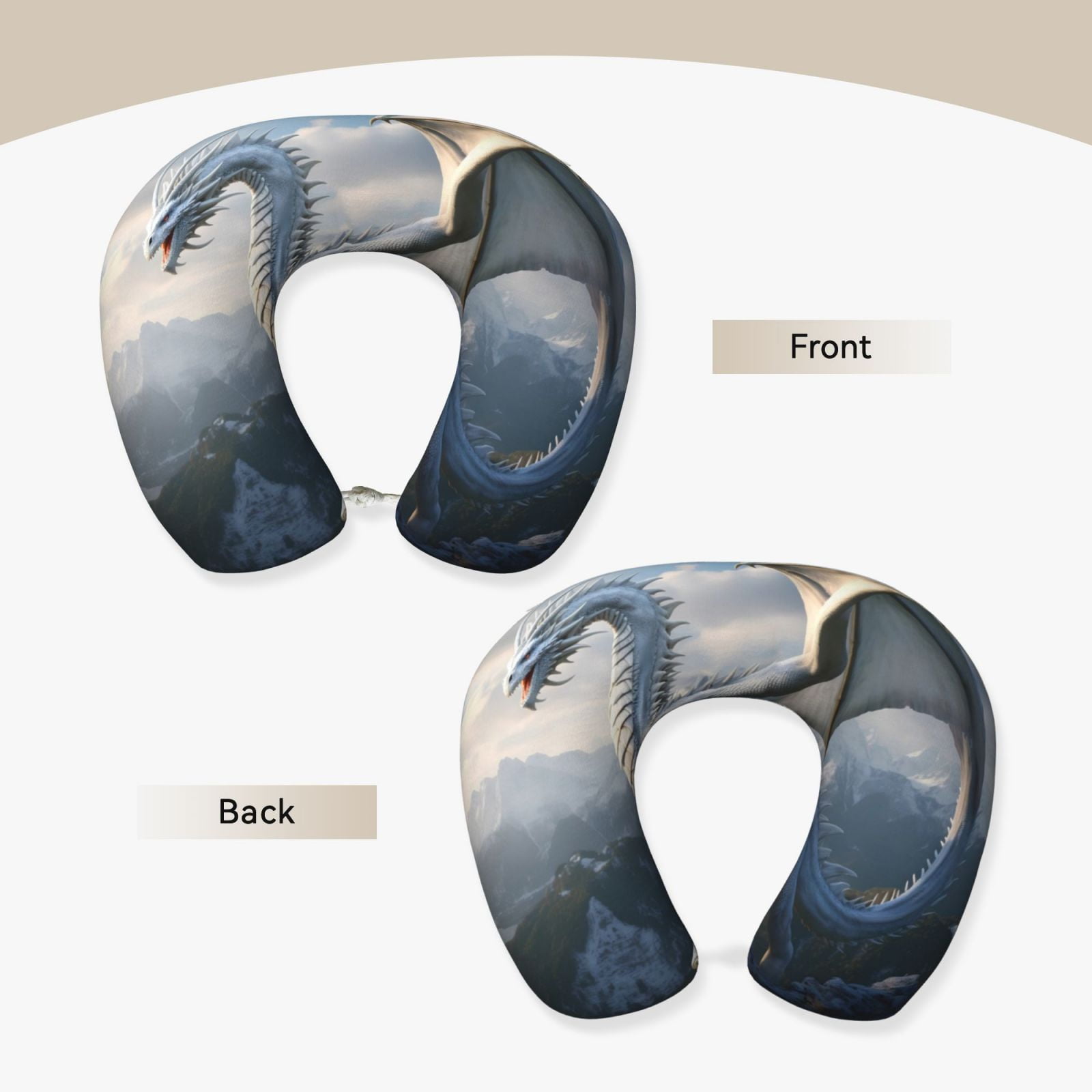 Xecao Mountain White Dragon Print Memory Foam Cervical Neck Pillow Versatile U-Shaped Pillows for Home,Office,Camping,Travelling,Soft Washable Cover