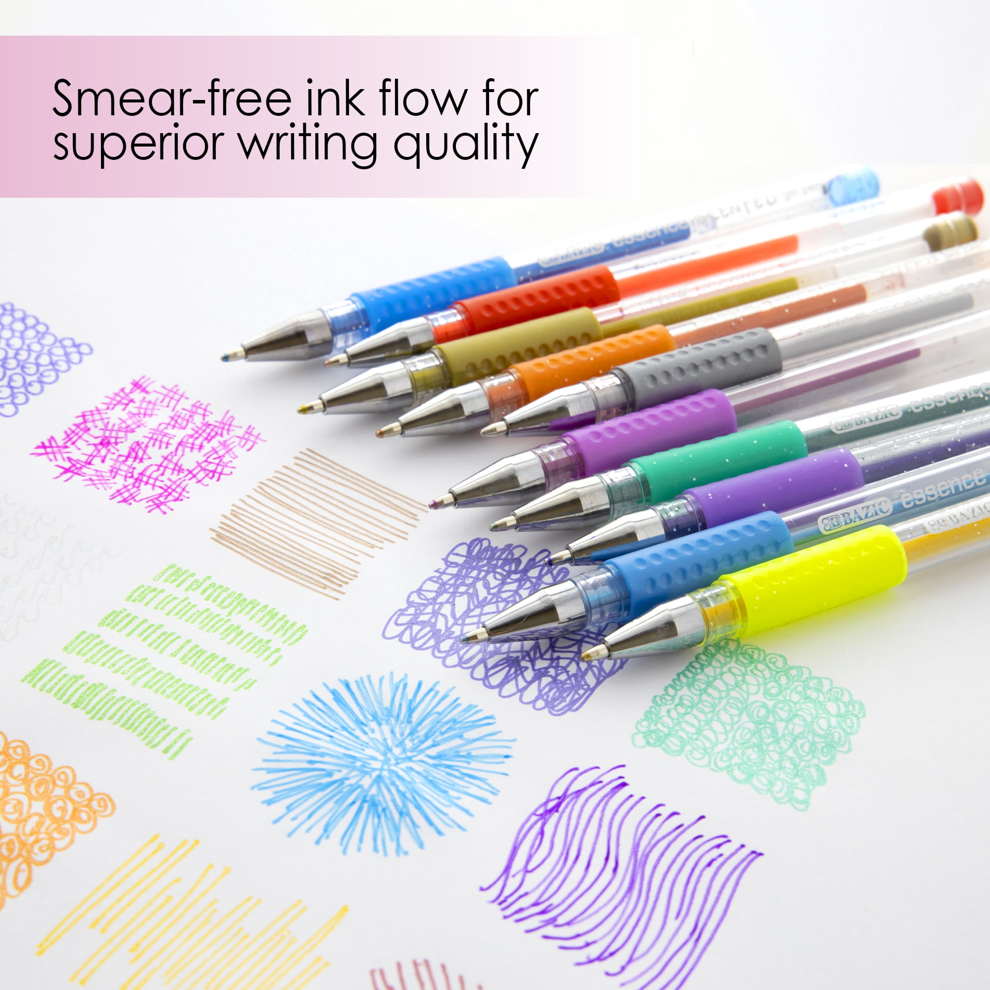 6 pcs Glitter Color Essence Gel Pen w// Cushion Grip Smear-free ink Flow Writing