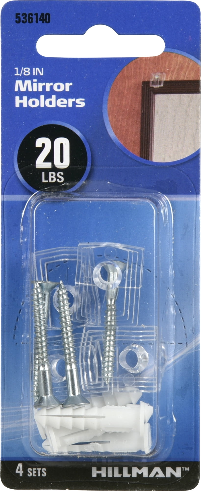 Hillman 1/8" Plastic Mirror Hanger Clip (w/ Screws & Anchors) 536140
