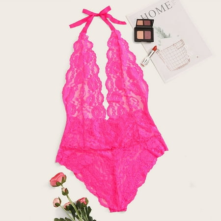 

UDAXB Lingerie Women Sexy Lace Deep V-neck Jumpsuit Lingerie Romper Backless Bodysuit Sleepwear