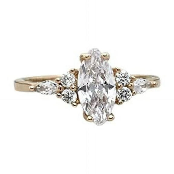 HeartsAndYou 1.4ct Engagement Ring for Women Marquise Cut Moissanite Solitaire Petite 18k Yellow Gold Over Silver