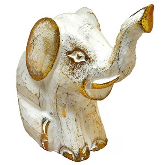 Stoneage Arts Inc 7" x 4.5" White and Gold Elephant Handmade Statue