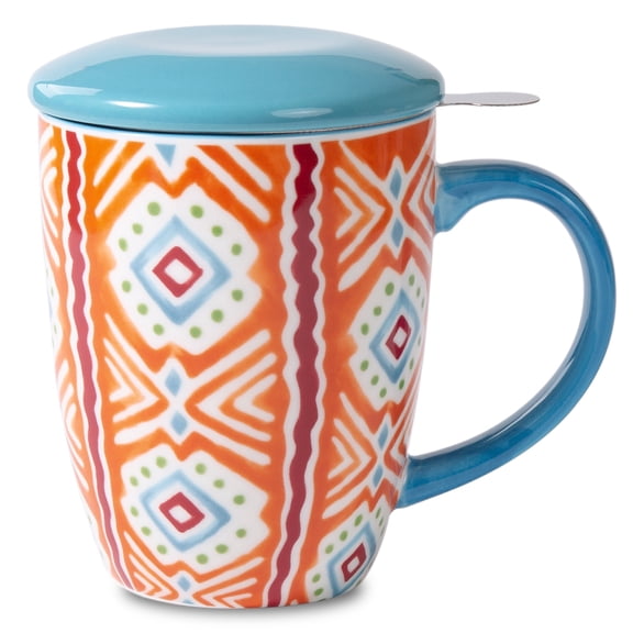 17Oz Ceramic Tea Mug with Infuser, Coffee Mug, Light Blue Handle