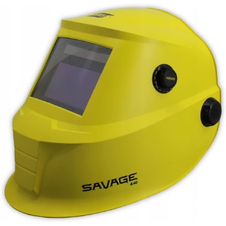 ESAB 0700000491 SAVAGE A40 Yellow Auto-Darkening Welding Helmet, External Shade Adjustment, Four Arc Sensor Auto Darkening, 3.93" x 1.96" True Color Viewing Lens, Sensitivity/Delay Control