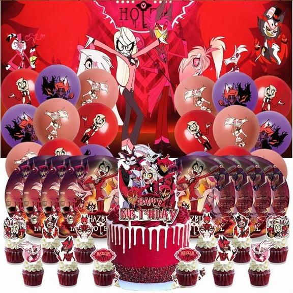 Hazbin Hotel Birthday Party Supplies Balloons Plates Decoration Cake Topper Decor Tableware Banner Backdrop