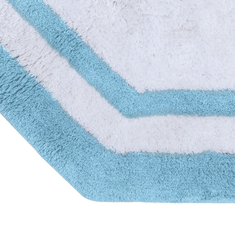 Sherry Kline  32" Hexagon Round Bathmat Framed in Two Tone Colorway Sky Blue/White Center