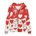 thumbnail image 4 of Renewold Lightweight Women's Zip Up Hoodie Sweatshirt Red Heart Snowflake Long Sleeve Crewneck Jacket Tops with Drawstring Valentine's Day Y2K Streetwear Size M, 4 of 6