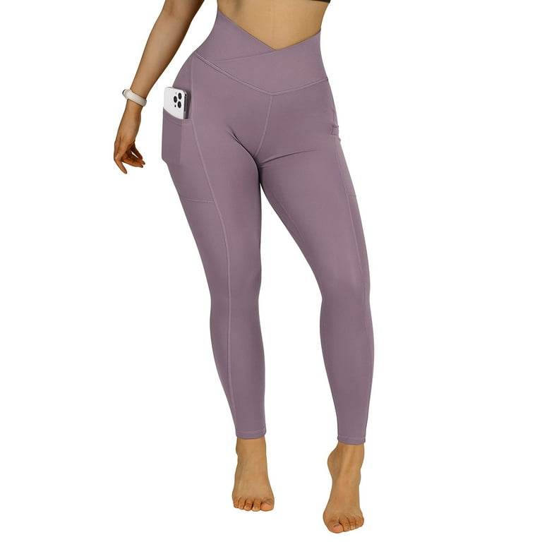 Pgeraug pants for women V Cross Waist Lifting Leggings With Pockets High  Waisted Yoga Pants leggings Purple S 