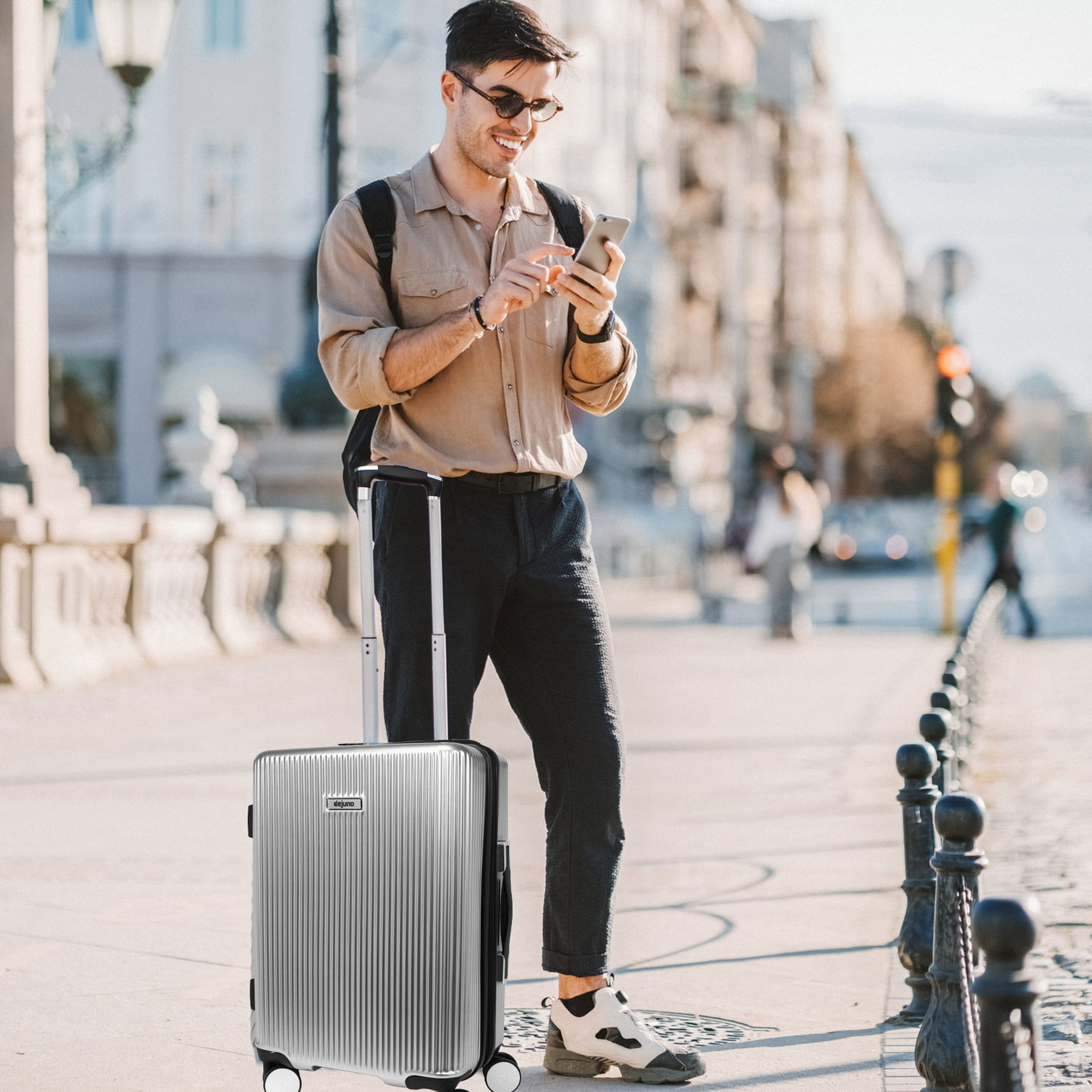 World Traveler Dejuno Monarch 3-Piece Polycarbonate Spinner Luggage Set - Titanium