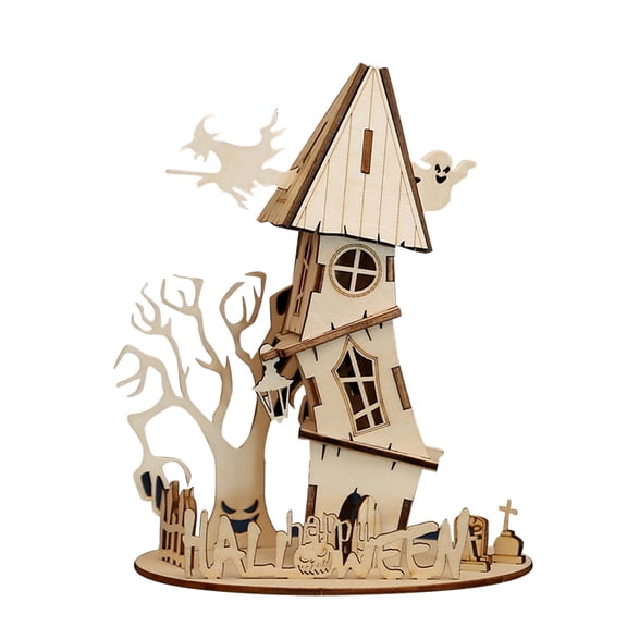 Heysaber Halloween House 3D Wooden Puzzle Kit, 33-Piece DIY Miniature Model for Desktop Decor, Ages 16 
