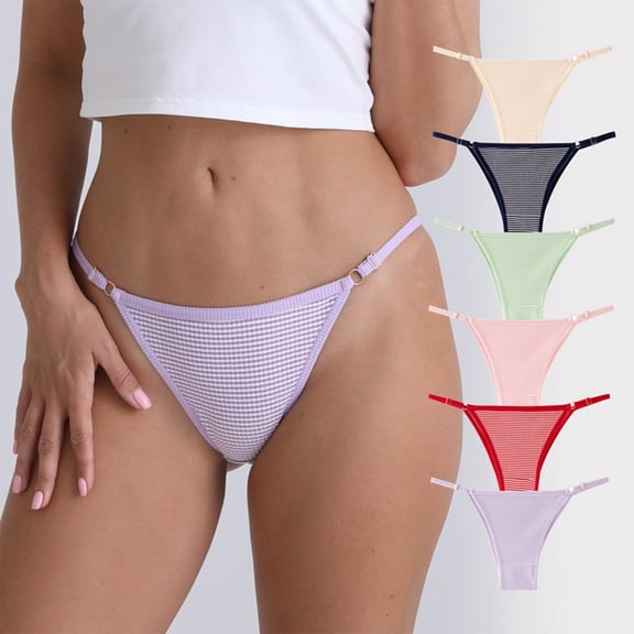 Lunuaoe Women's Cute Gingham String Thongs, Adjustable Side Strap Panties, Sweet Checkered Low Rise Cotton Underwear