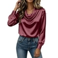 thumbnail image 5 of Asxite Plus Size Womens Tops Solid Relaxed Cowl Neck Long Sleeve Trendy Fall Casual Tees, 5 of 7