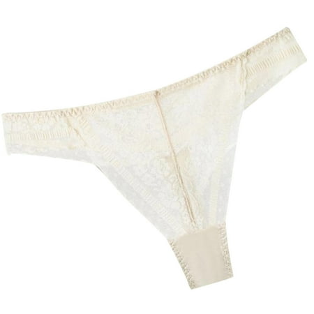 BYHONG Women s Comfortable and Sexy and Casual Solid Color Sexy Lace Thong Bowknot Panties for All Seasons Women s Panties White M