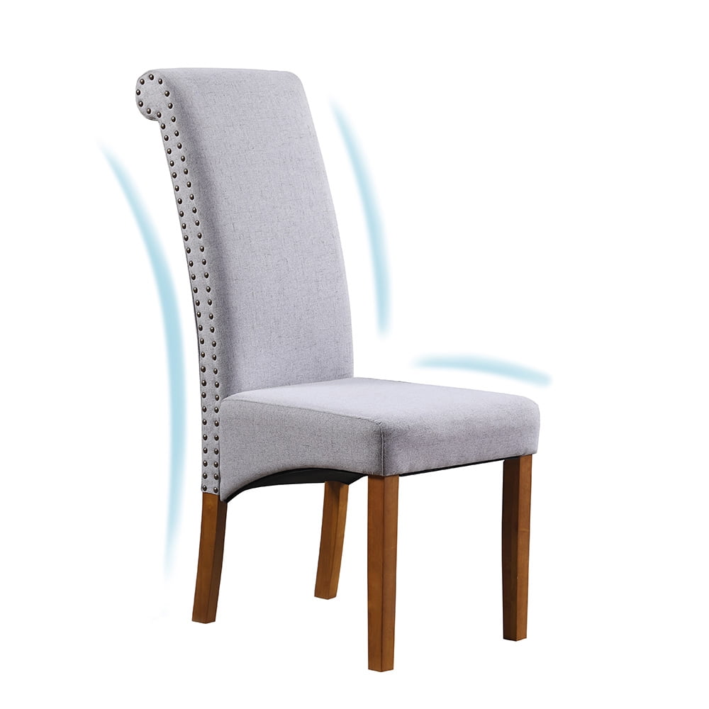 Kepooman 2 PCS Modern Fabric Dining Chairs with High Back & Wood Legs for Living Room, Gray