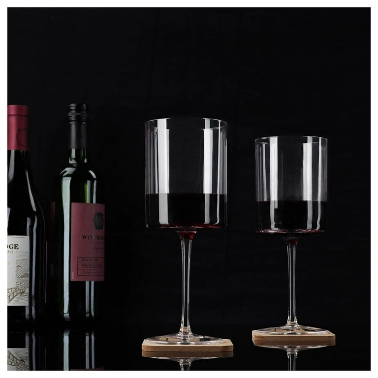 Bacador Square Wine Glasses Set of 4 - Cylinder Design Ideal for White and Red Wine - Modern Edge Crystal Stemware - Stunning Gift for Anniversaries