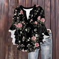 thumbnail image 4 of AGWOLF Womens Velvet V Neck Tshirts Ruffle 3/4 sleeve Tops Casual Floral Tunic Blouses Loose Fit Pleated Shirts Graphic Tees, 4 of 6