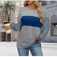 thumbnail image 3 of Jalioing Striped Shirts Tops for Women Casual Loose Long Sleeve Pullover Shirts Side Slit Crew Neck Fashion Tee, 3 of 7