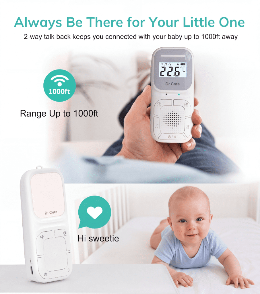 Dr.Care Portable Digital Audio Baby Monitor Built-in Nightlight , Hanging Cord 1000ft Range ABM002