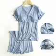 thumbnail image 2 of Leesechin Maternity Shirts Pregnant Womens Nursing Color Round Neck Short Sleeve Round Neck Breastfeeding Blouse Shorts Two Piece Set, 2 of 4