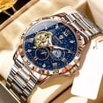 thumbnail image 3 of Reloj Mecánico para Hombre con Cielo Estrellado, Correa de Acero Bicolor Impermeable de 30 M con Fases Lunares Luminosas, 3 of 8