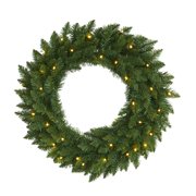 HomeStock Gothic Grandeur 24In. Green Pine Artificial Christmas Wreath With 35 Clear Led Lights