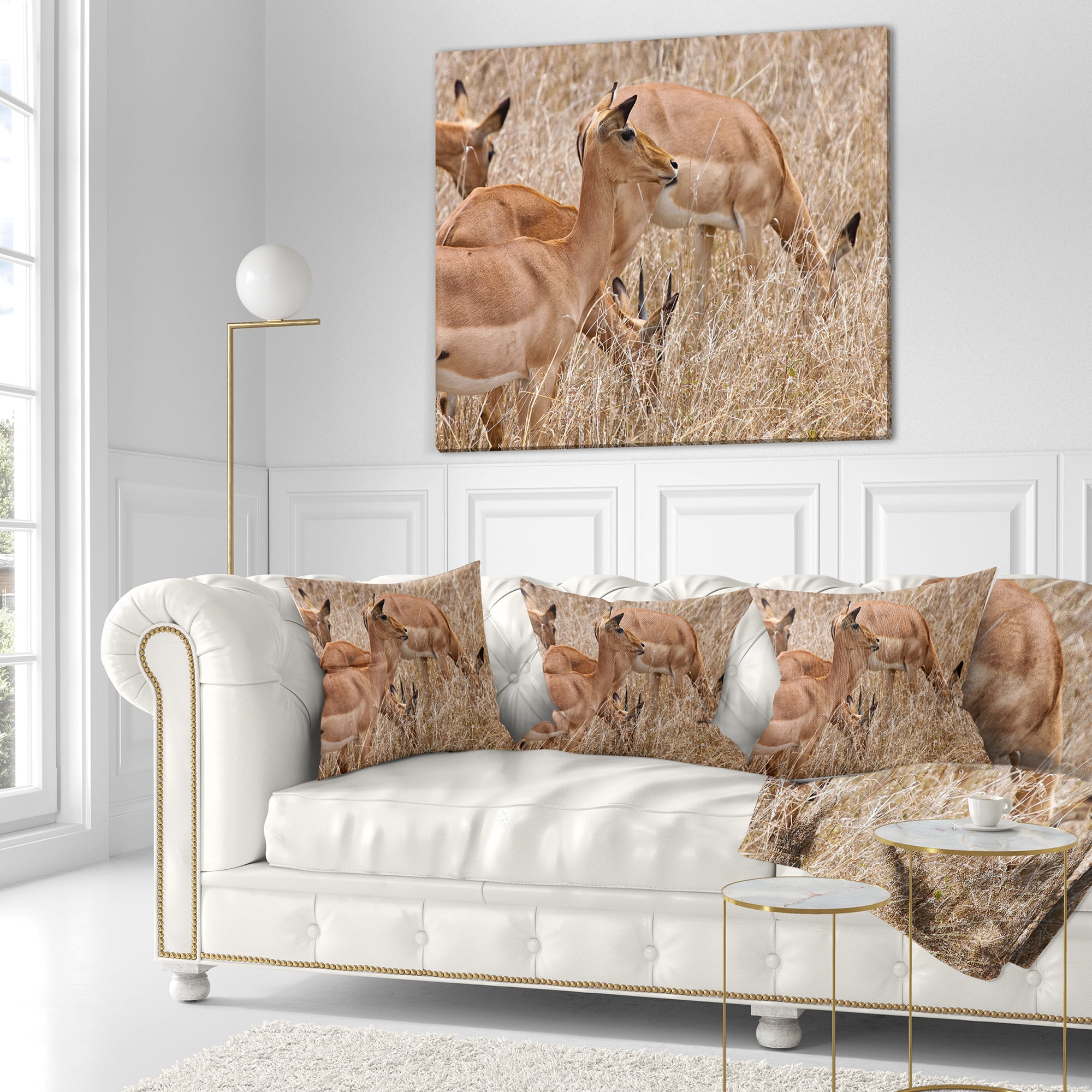 Designart Grants Gazelles Grazing in Grassland - Animal Throw Pillow - 16x16