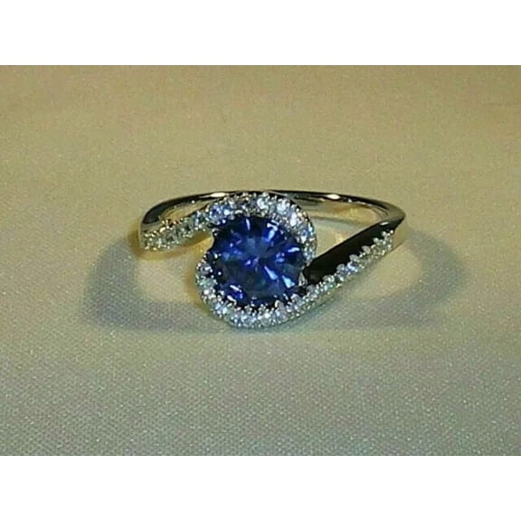 Bypass 2Ct Round Cut Sapphire Women's Engagement Ring 14K White Gold Plated