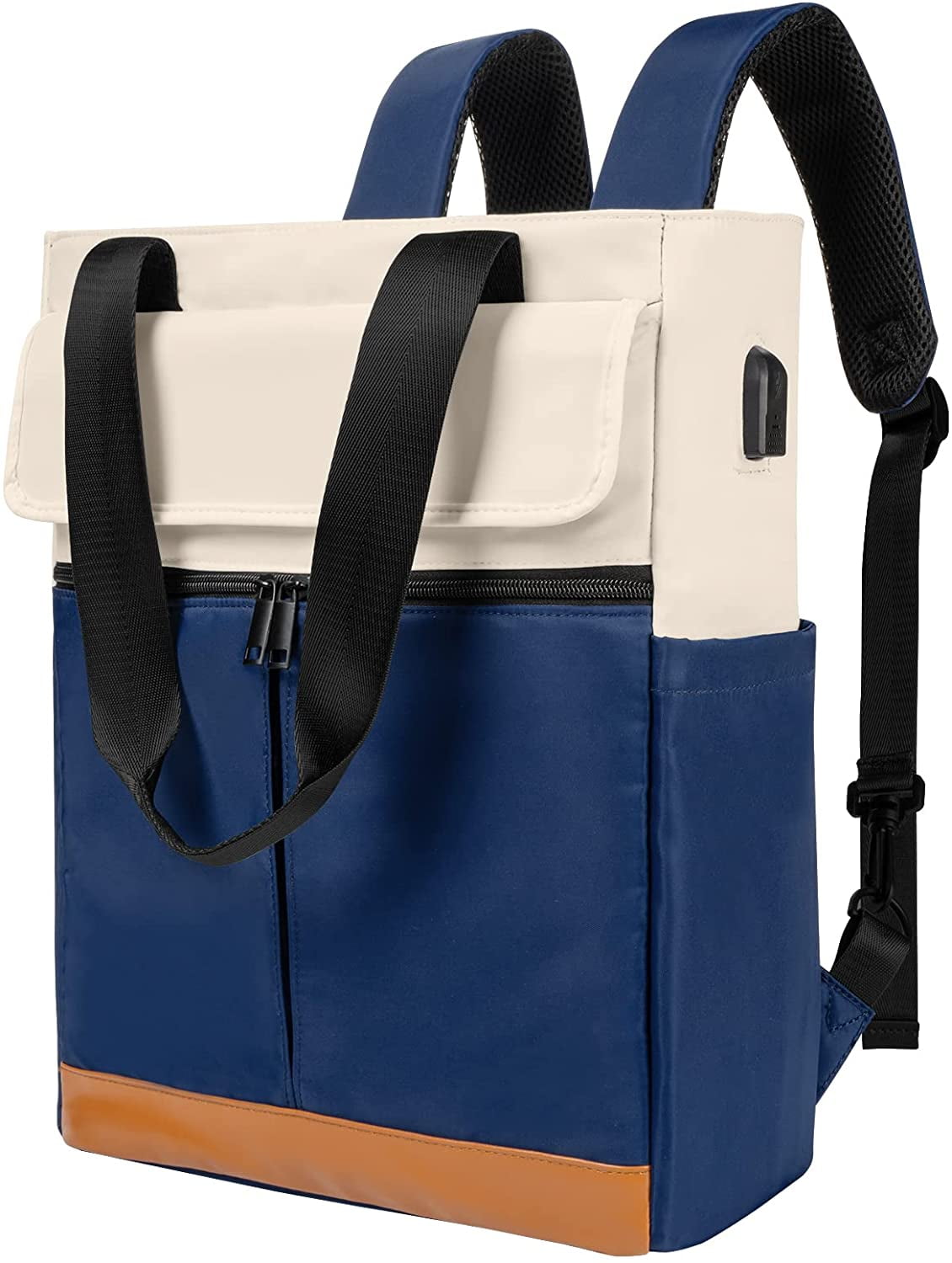 Women Convertible Tote Daypack Laptop Backpack Wide Top Open