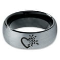 thumbnail image 2 of Tungsten Flower Heart Band Ring 8mm Men Women Comfort Fit Black Dome Brushed Gray Polished, 2 of 4