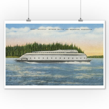 Seattle, Washington - View of Kalakala Ferry on Puget Sound - Vintage Poster (9x12 Art Print, Wall Decor Travel