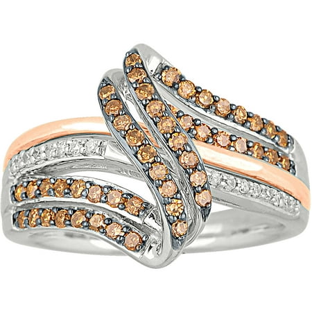 1/2 Carat T.W. Champagne and White Diamond Sterling Silver with Rose Gold Accents Ring