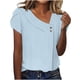 thumbnail image 1 of Camiseta de mujer de color liso con cuello en V, botones y mangas con flores, manga corta, 1 of 5