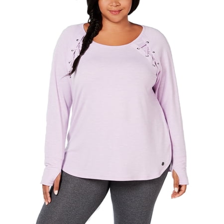 Ideology Women's Plus Size Crisscross-Sides Burnout Top, Lilac Moon (3X)