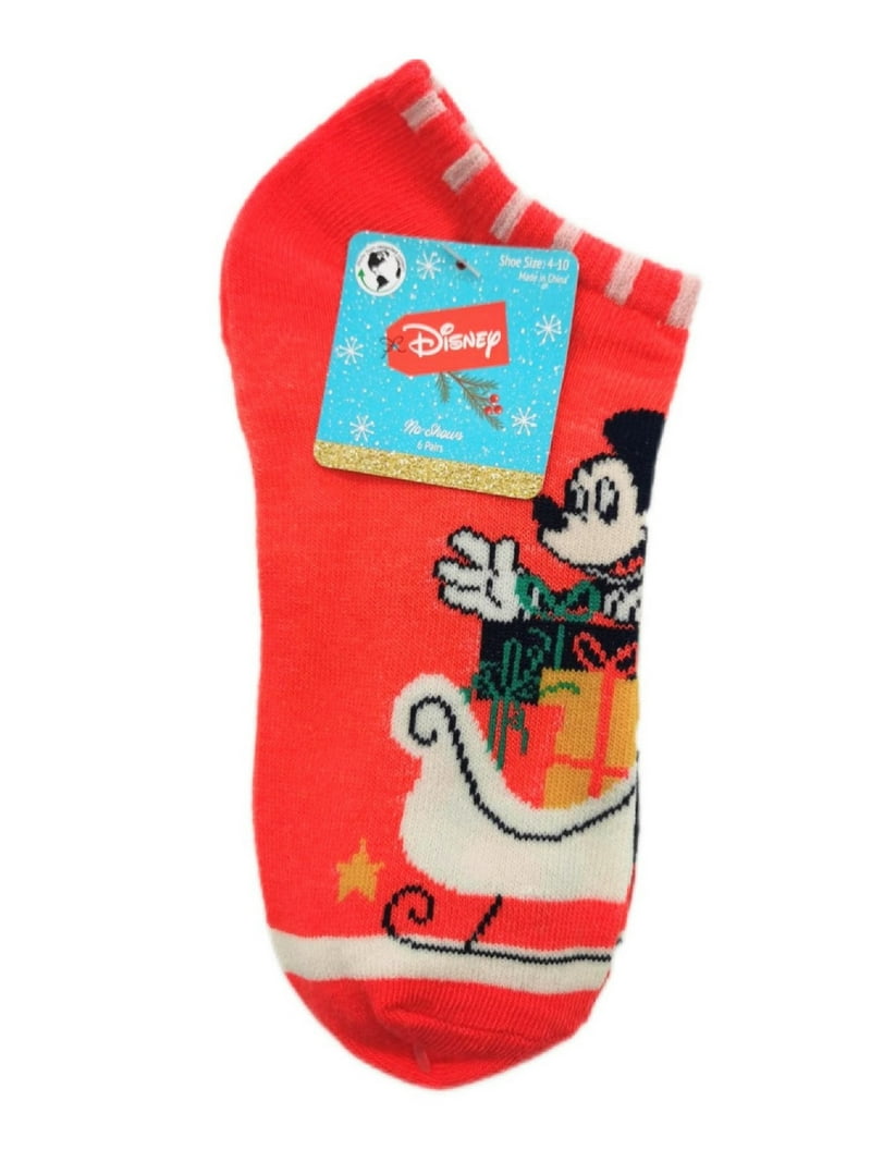 Mickey Friends Women's Holiday No-Show Socks, 6-Pack, for Adults