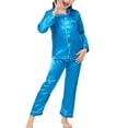 thumbnail image 4 of WIBACKER 3-14T Pajamas Set for Kid Baby Boy Girl Long Sleeve Button Down Silk Sleepwear Loungewear Set Gifts, 4 of 11