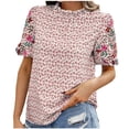 thumbnail image 2 of HaoXianJian Floral Print Womens Shirts Spring Tops for Women Summer Crew Neck Short Sleeve Shirts Solid Color Blouse Casual Going Out Tops for Women Basic Tees Loose Fits, 2 of 6