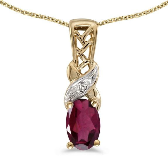 10k Yellow Gold Oval Rhodolite Garnet And Diamond Pendant with 16" Chain